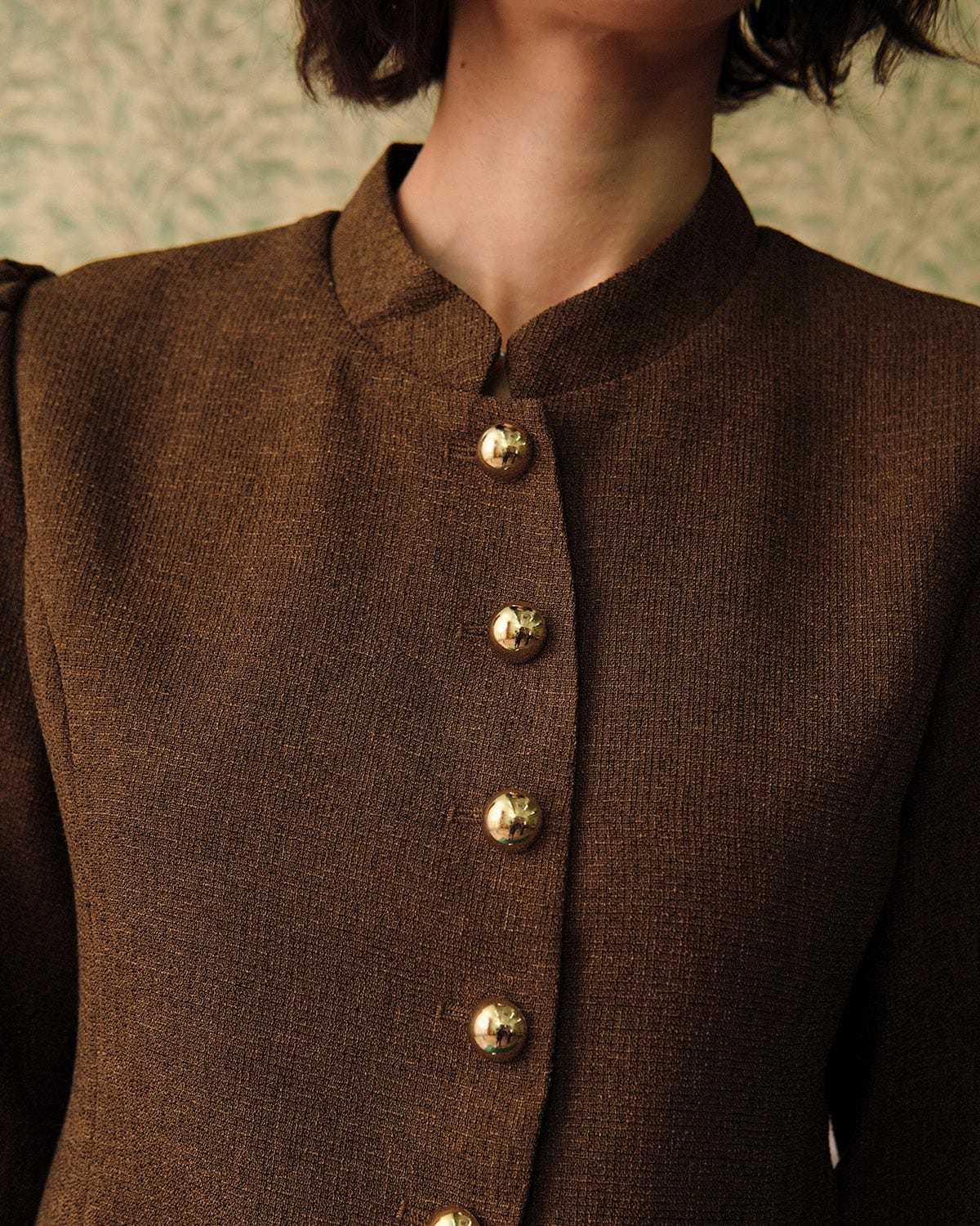 The Solid Retro Single-breasted Tweed Jacket & Reviews - Brown ...