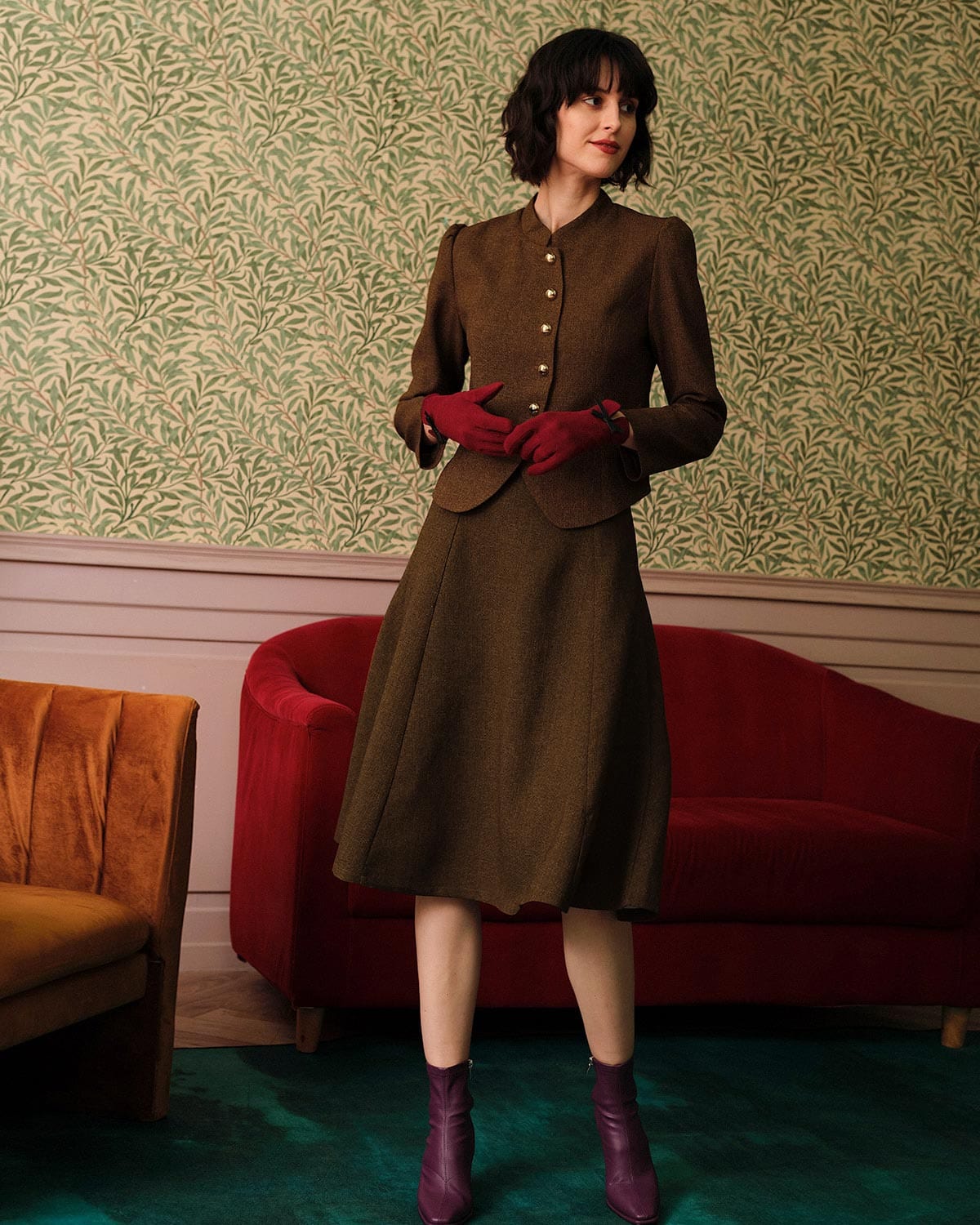 The Solid High Waisted Tweed Skirt Women s High Waisted A Line Tweed Pleated Mini Skirt Brown Bottoms RIHOAS
