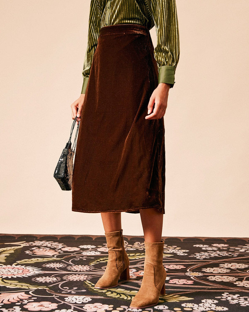 The Solid Color Velvet  Skirt Coffee Bottoms - RIHOAS