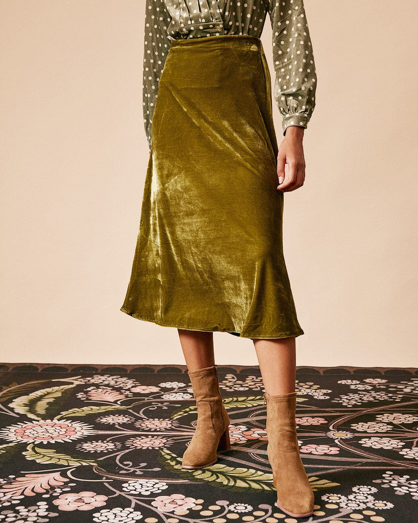 The Solid Color Velvet  Skirt Green Bottoms - RIHOAS