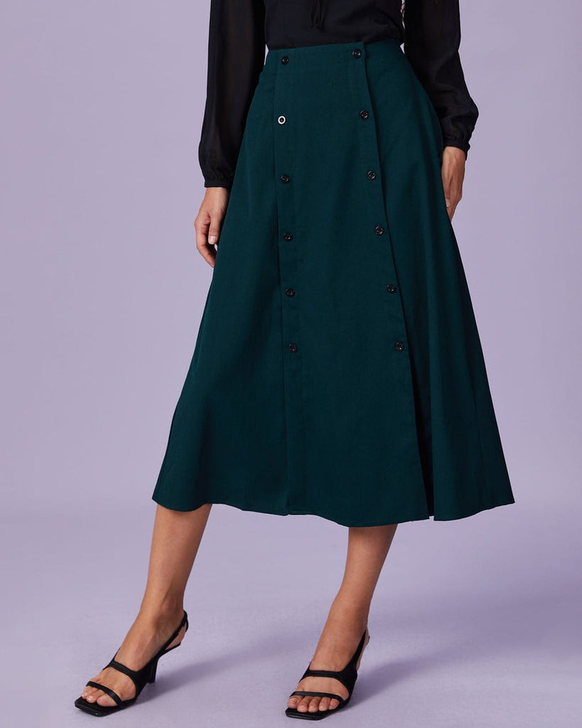 The Solid Double-breasted Midi Skirt Bottoms - RIHOAS