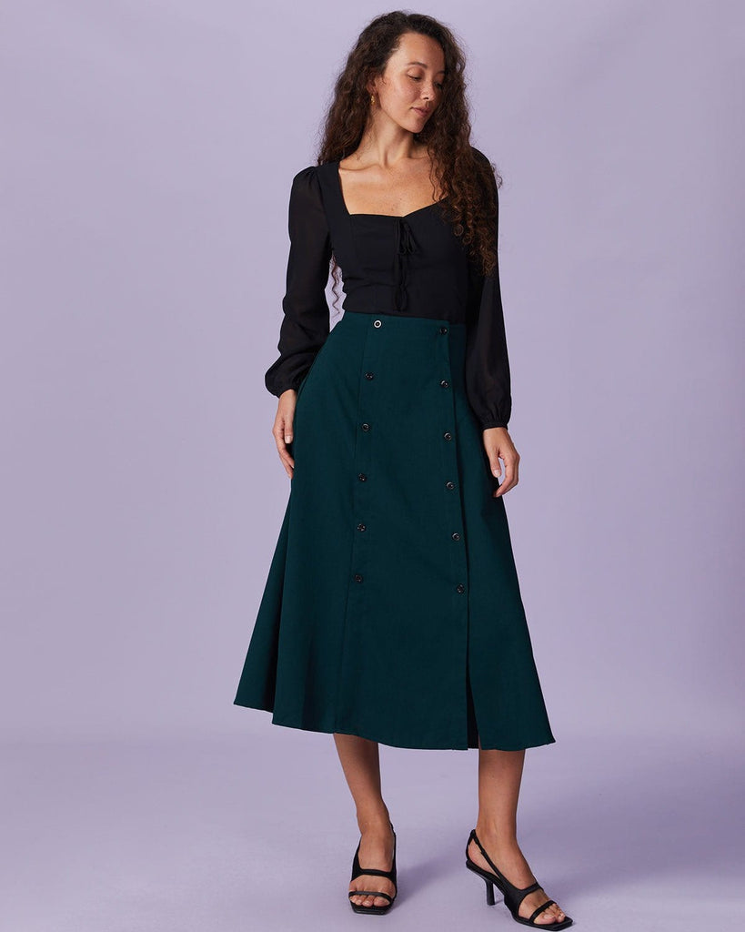 The Solid Double-breasted Midi Skirt Bottoms - RIHOAS