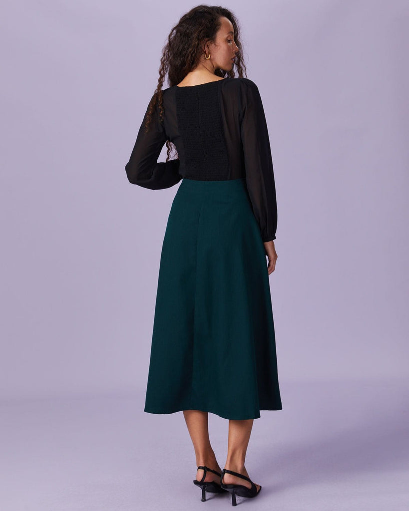 The Solid Double-breasted Midi Skirt Bottoms - RIHOAS