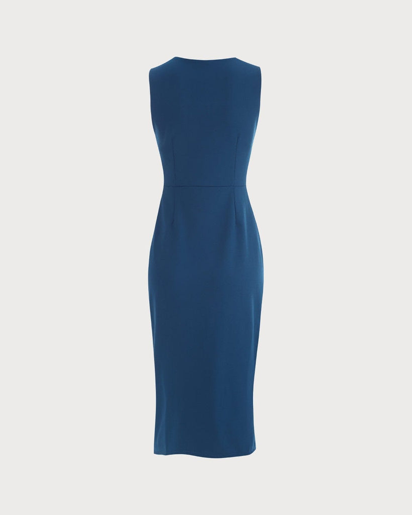 The Solid Square Neck Slit Midi Dress Dresses - RIHOAS