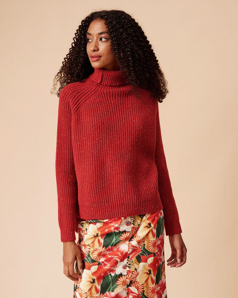 The Split-Back Turtleneck Sweater Red Tops - RIHOAS