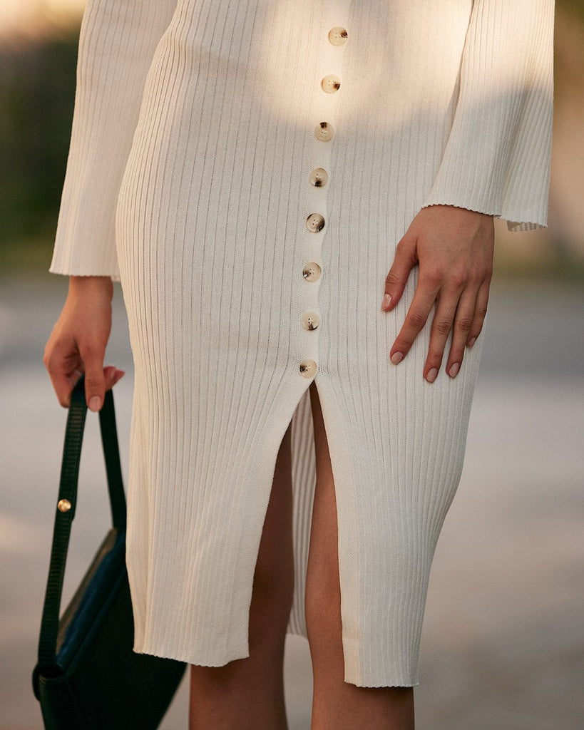 The Split Cuff Detail Sweater Dress Dresses - RIHOAS