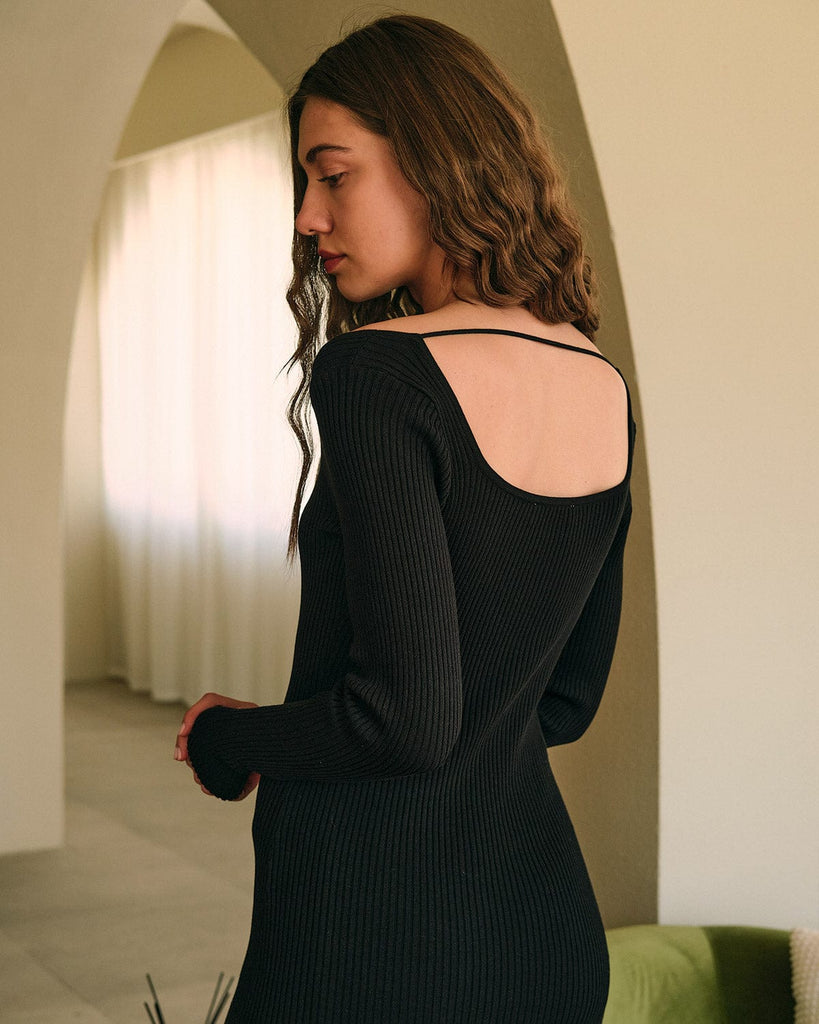 The Square Neck Backless Knit Dress Dresses - RIHOAS