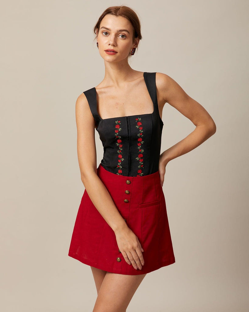 The Square Neck Embroidery Cami Top Tops - RIHOAS