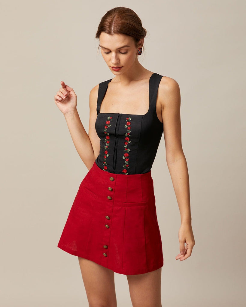 The Square Neck Embroidery Cami Top Tops - RIHOAS