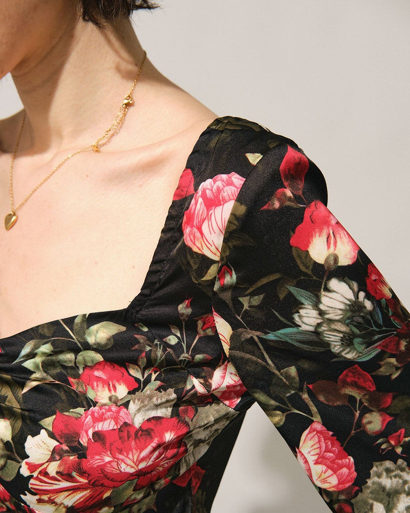 The Square Neck Floral Blouse Tops - RIHOAS