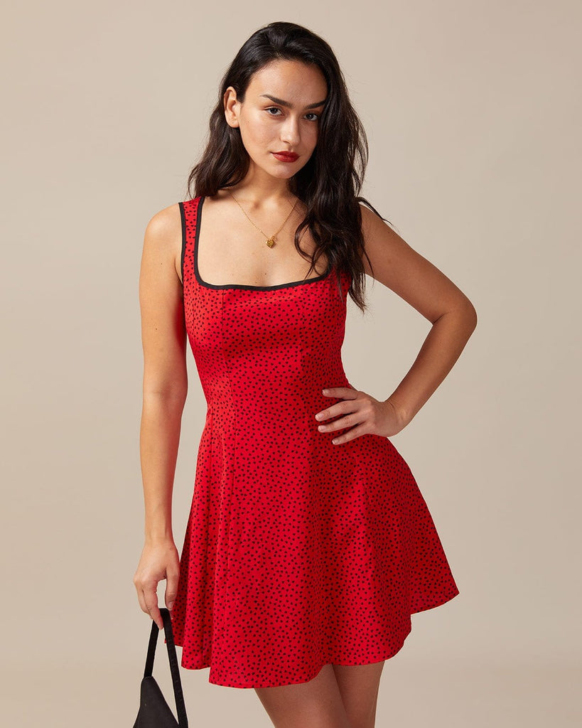 The Square Neck Heart Print Dress Dresses - RIHOAS