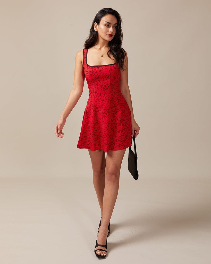The Square Neck Heart Print Dress Dresses - RIHOAS