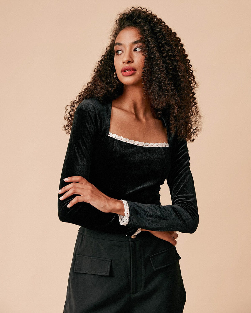 The Square Neck Lace Trim Blouse Tops - RIHOAS
