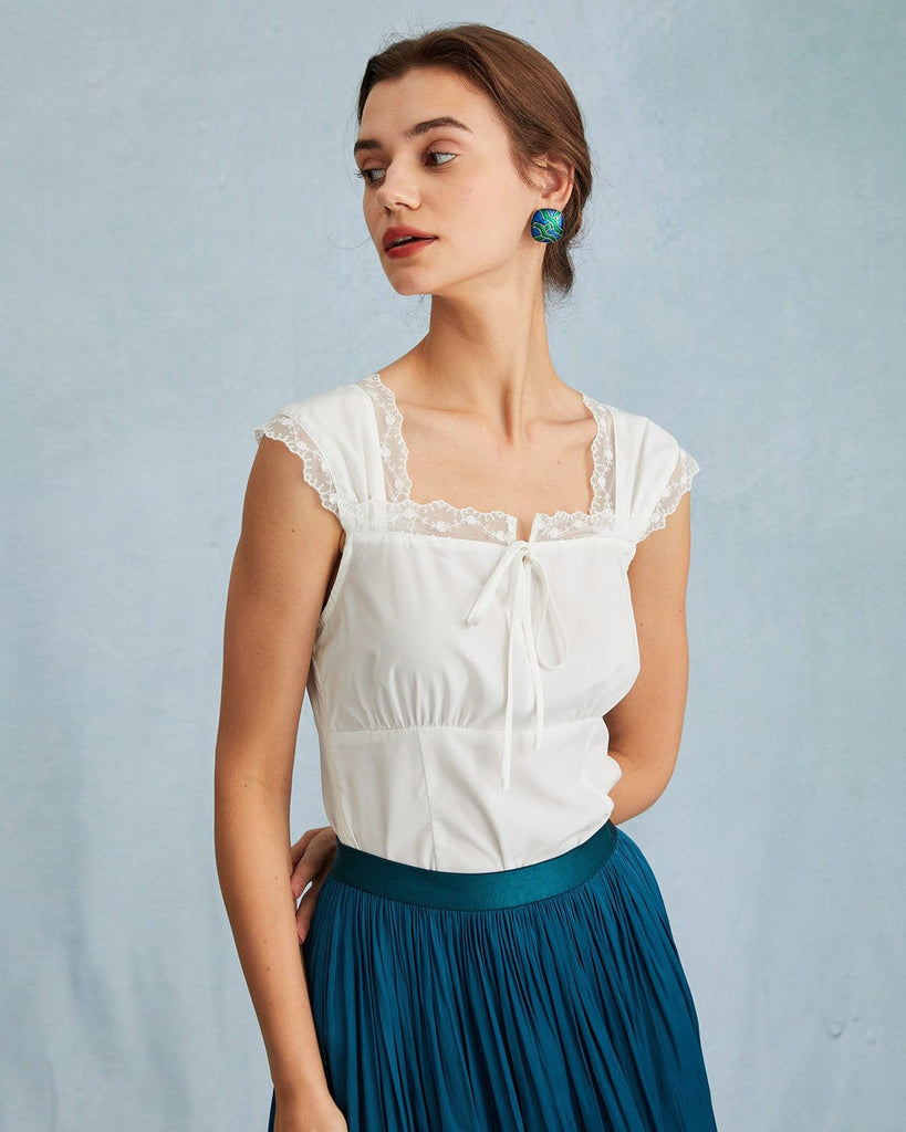 The Square Neck Lace Trim Tank Top Tops - RIHOAS