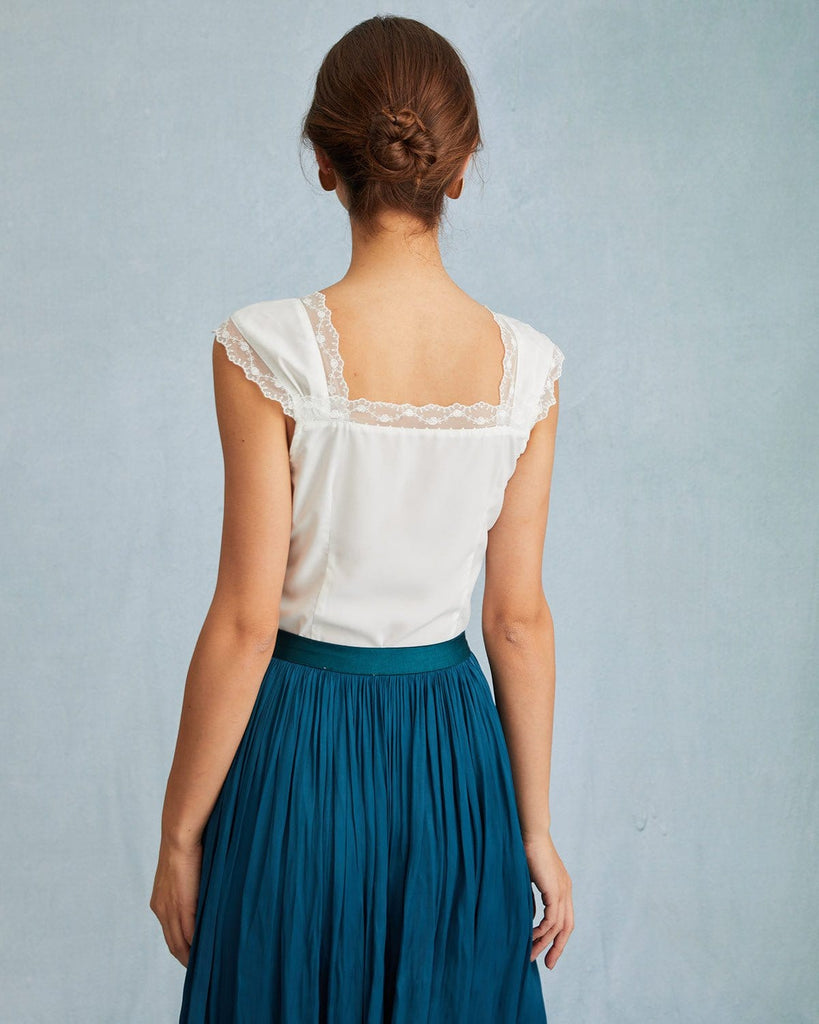 The Square Neck Lace Trim Tank Top Tops - RIHOAS