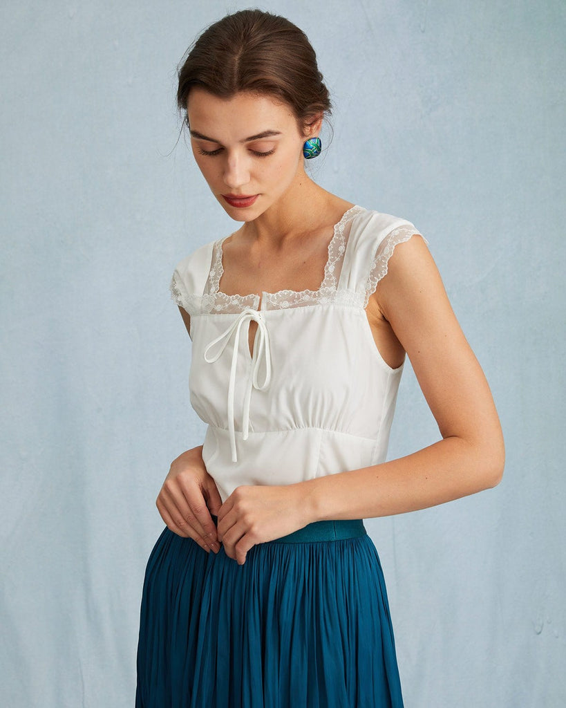 The Square Neck Lace Trim Tank Top Tops - RIHOAS