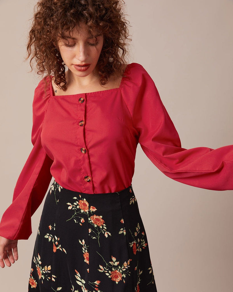 The Square Neck Puff Sleeve Blouse Tops - RIHOAS