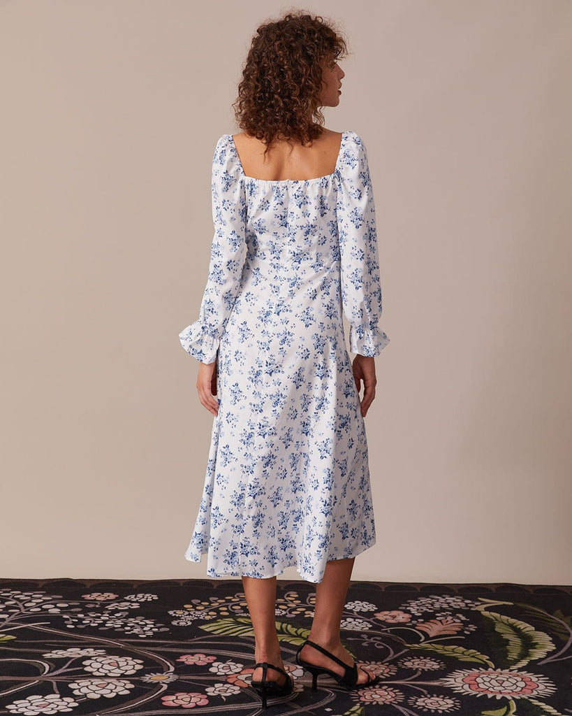 The Square Neck Puff Sleeve Floral Dress Dresses - RIHOAS