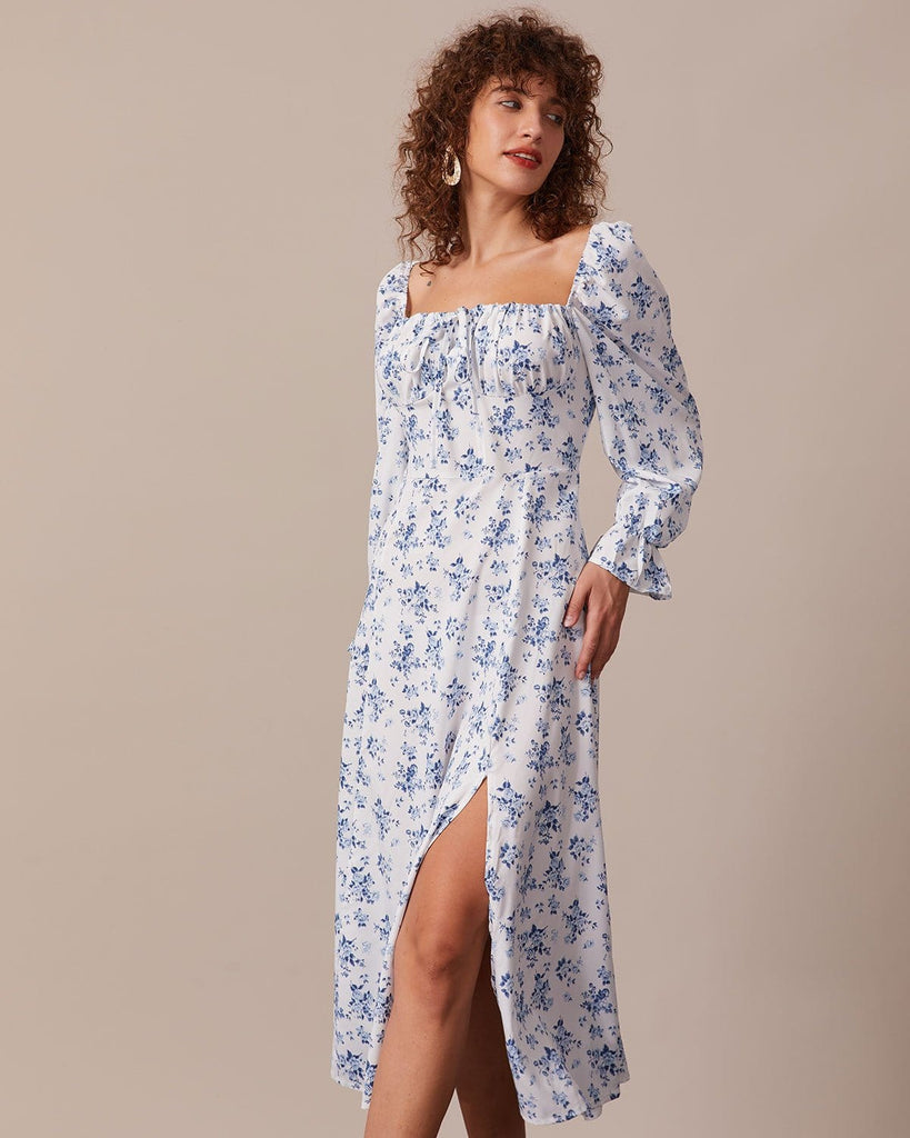 The Square Neck Puff Sleeve Floral Dress Dresses - RIHOAS