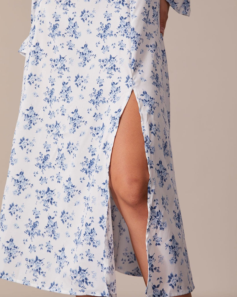 The Square Neck Puff Sleeve Floral Dress Dresses - RIHOAS