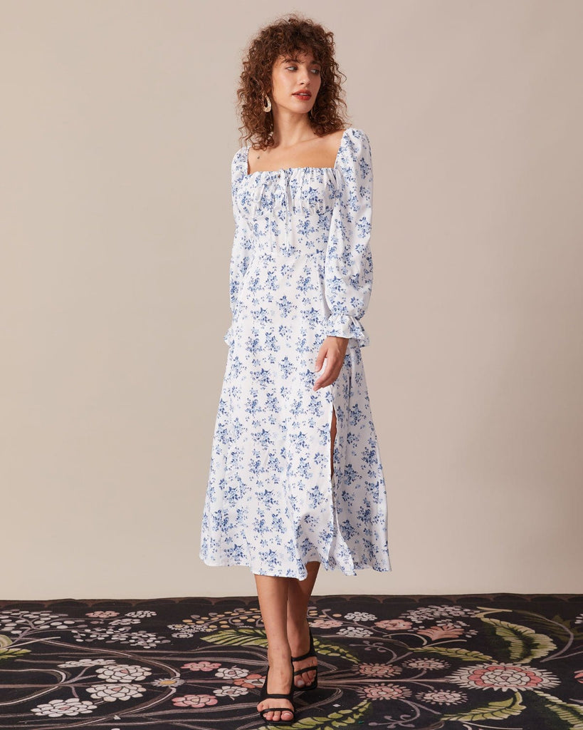 The Square Neck Puff Sleeve Floral Dress Dresses - RIHOAS