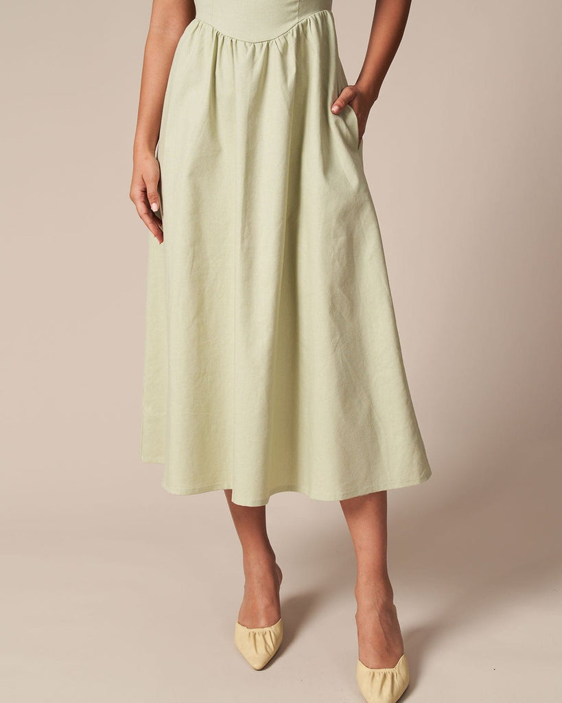 The Square Neck Puff Sleeve Midi Dress Dresses - RIHOAS