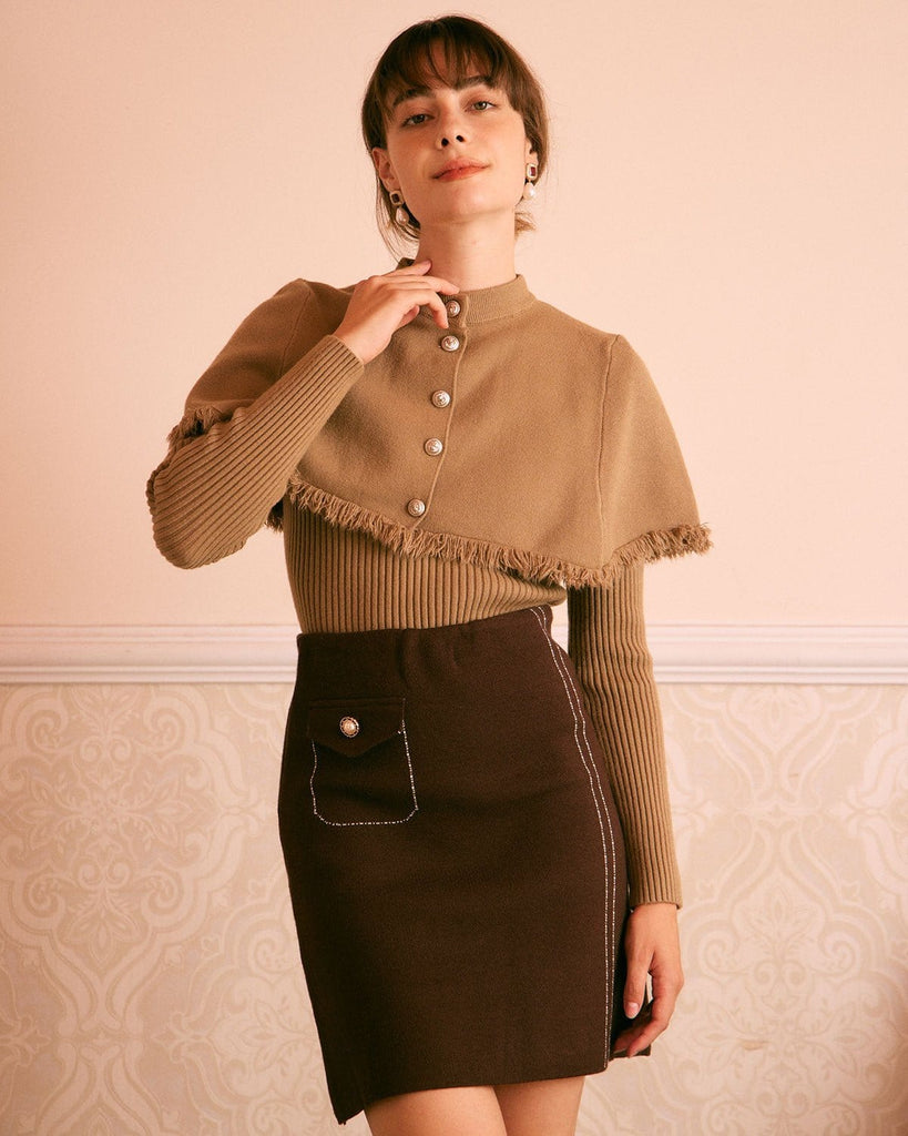 The Stand Cape Knitted Top Khaki Tops - RIHOAS