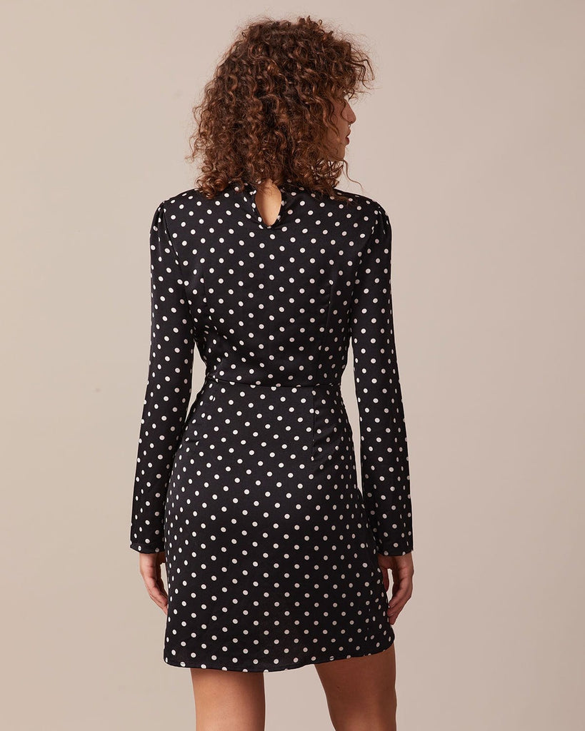 The Stand Collar Polka-Dot Mini Dress Dresses - RIHOAS