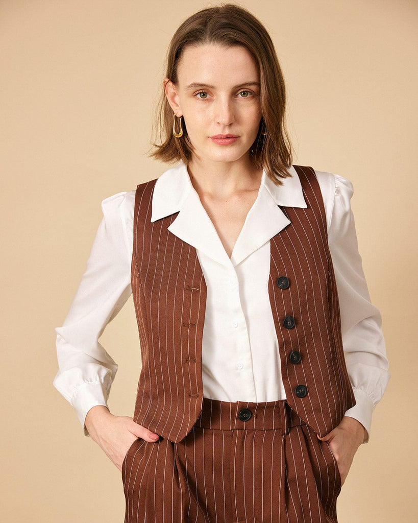 The Striped Single-Breasted Vest Tops - RIHOAS