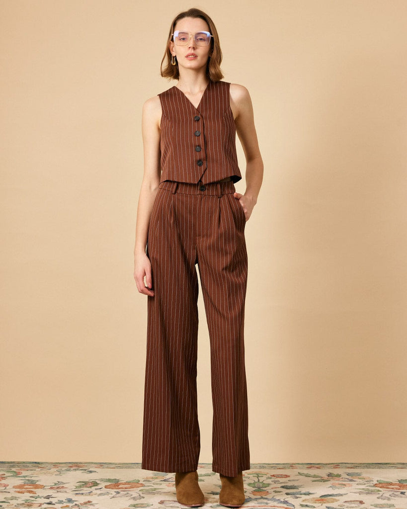 The Striped Single-Breasted Vest Tops - RIHOAS