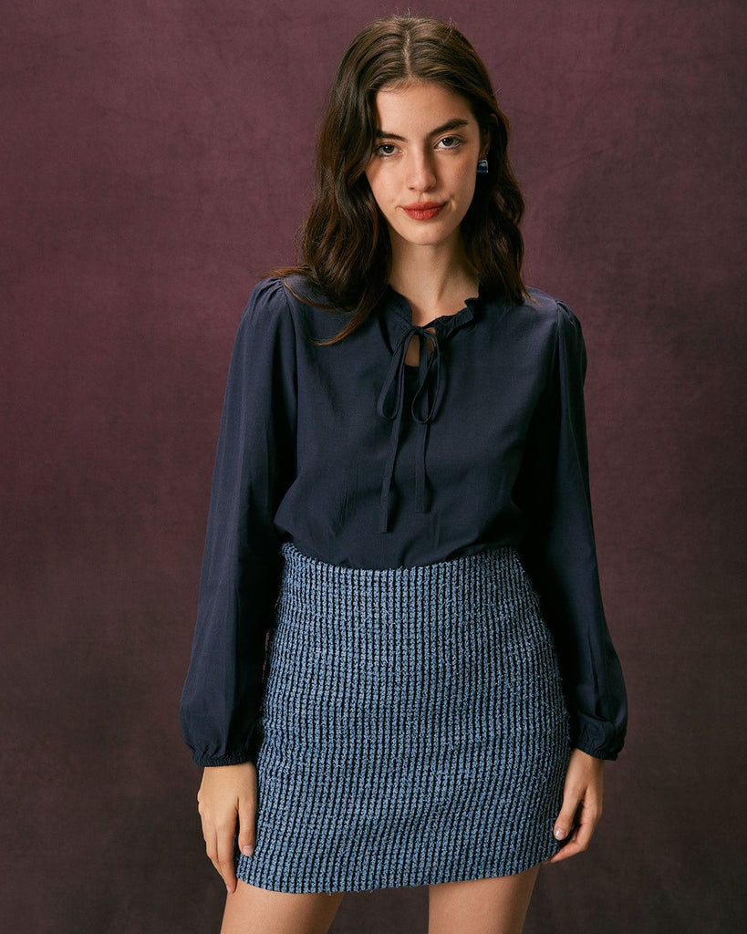 The Striped Tweed A-Line Skirt Bottoms - RIHOAS