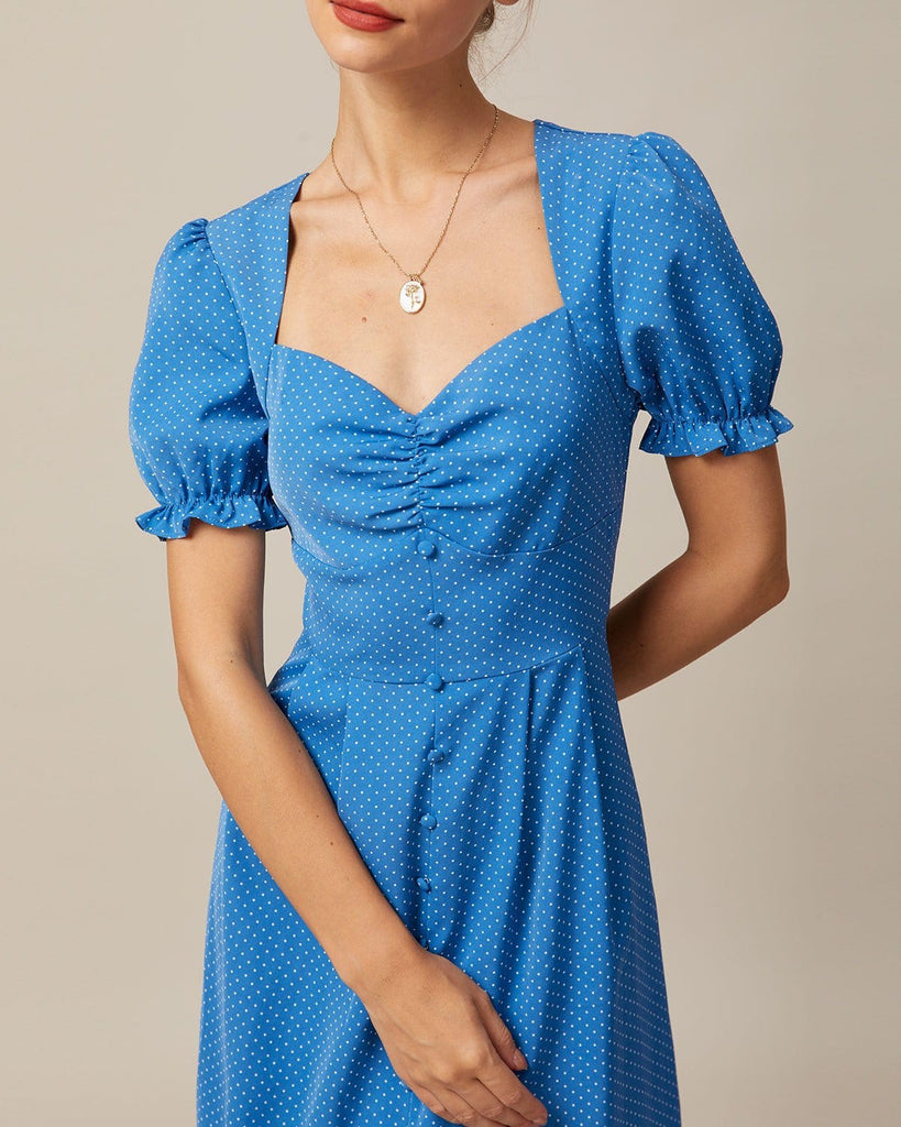 The Sweetheart Neck Ruched Polka Dot Dress Dresses - RIHOAS