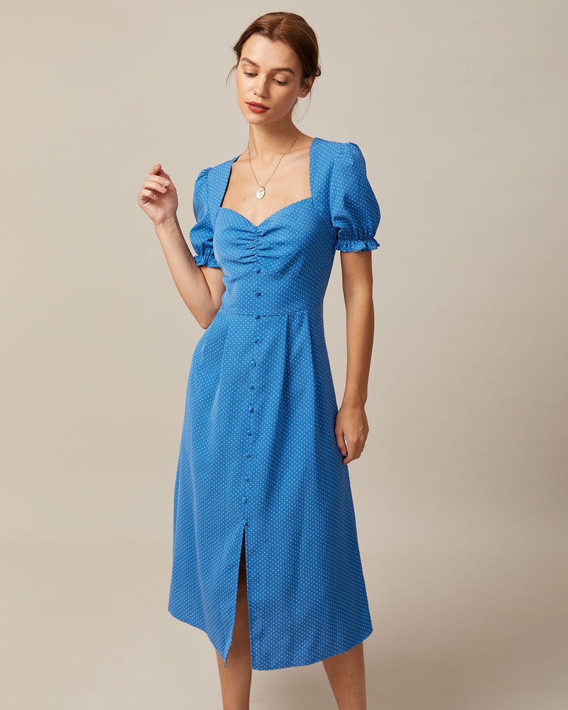 The Sweetheart Neck Ruched Polka Dot Dress Dresses - RIHOAS