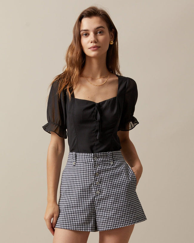 Black sheer puff deals sleeve top