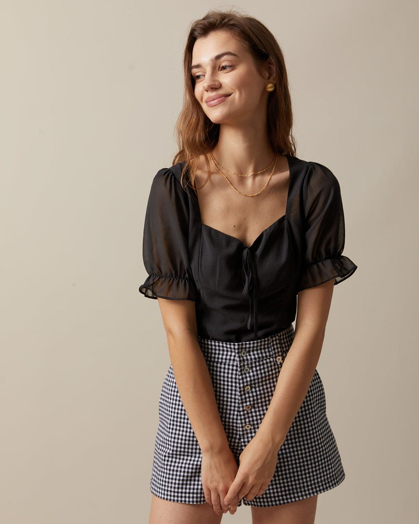 The Sweetheart Neck Tie Font Blouse Tops - RIHOAS