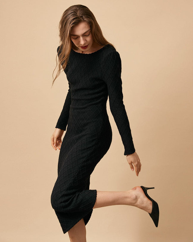 Ingrid Black Cable Knit Sweater Dress – From Rachel