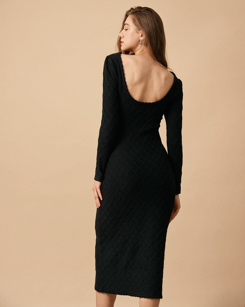 The Textured Backless Sweater Dress Dresses - RIHOAS