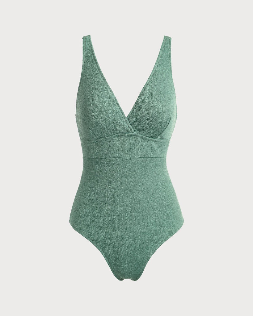 The Textured One-Piece Swimsuit Green One-Pieces - RIHOAS