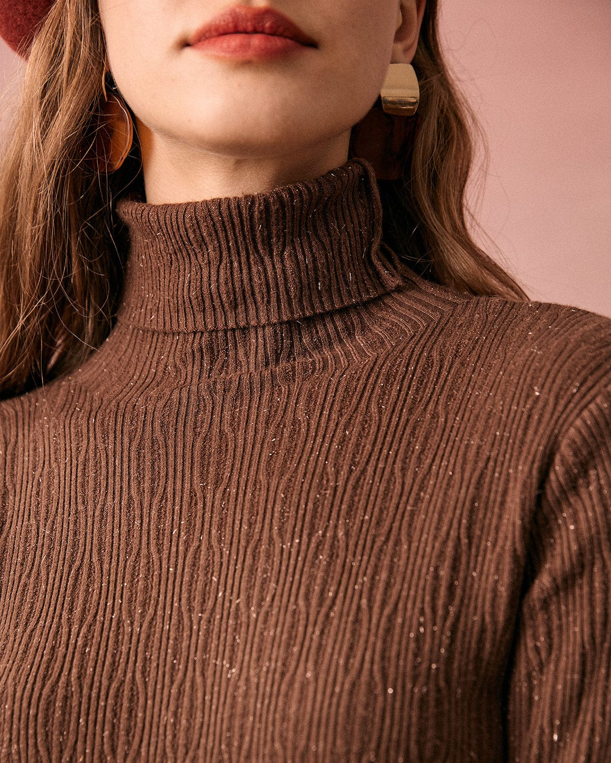 The Solid Textured Turtleneck Knit Top & Reviews - Green,Coffee