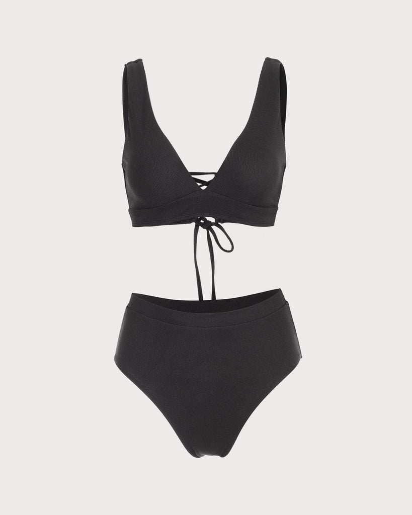 The Tie Back Bikini Set Black Bikinis - RIHOAS