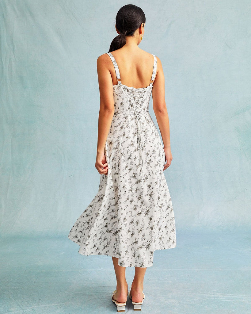 The Tie Front Floral Midi Dress Dresses - RIHOAS