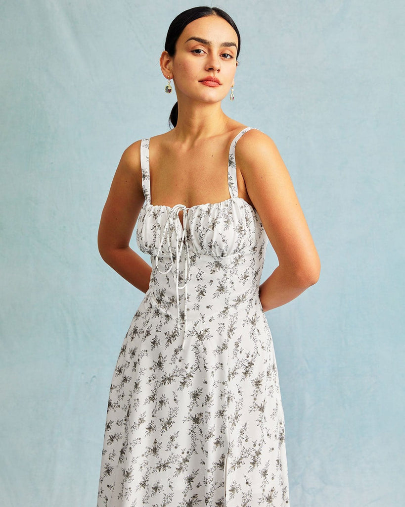 The Tie Front Floral Midi Dress Dresses - RIHOAS