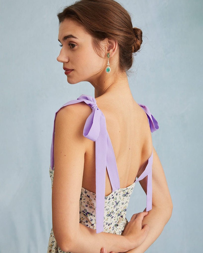 The Tie Shoulder Floral Midi Dress Dresses - RIHOAS