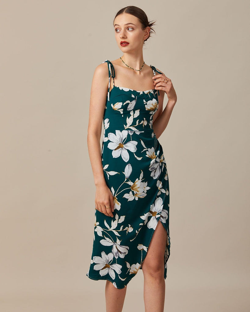 The Tie Shoulder Ruched Floral Dress Dresses - RIHOAS