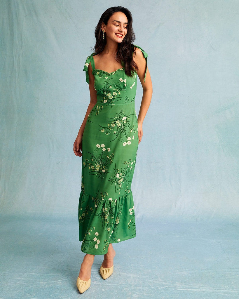 The Tie Shoulder Ruffle Maxi Dress Dresses - RIHOAS
