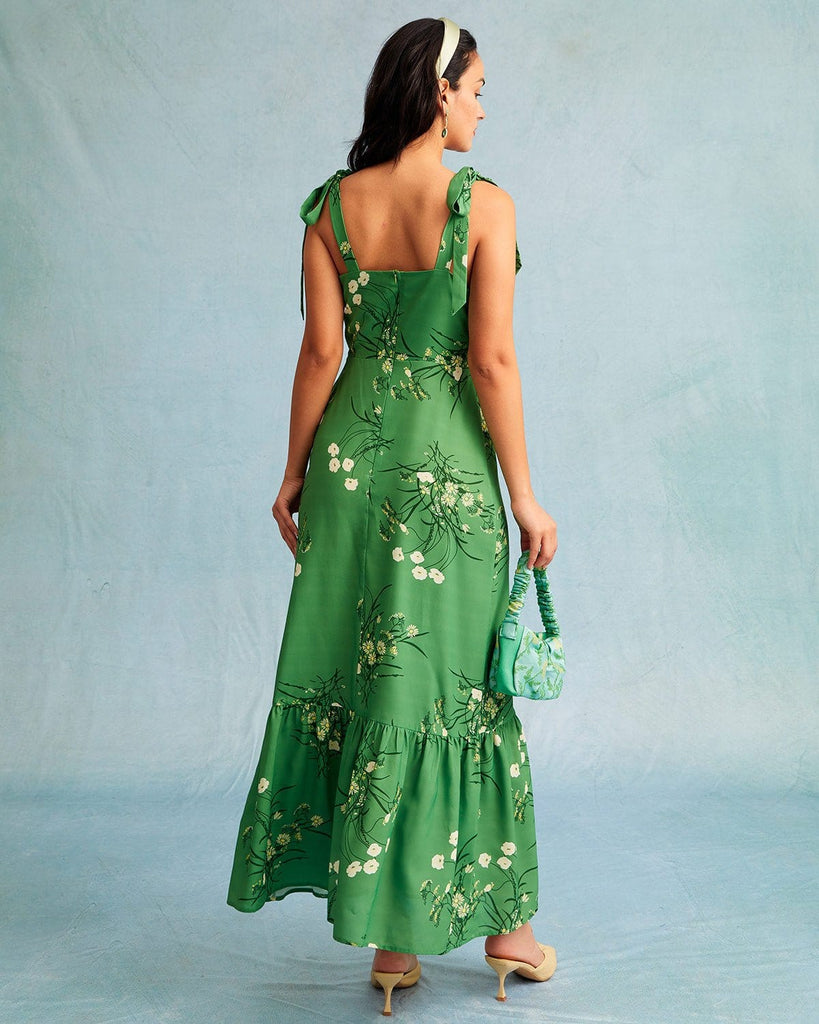 The Tie Shoulder Ruffle Maxi Dress Dresses - RIHOAS