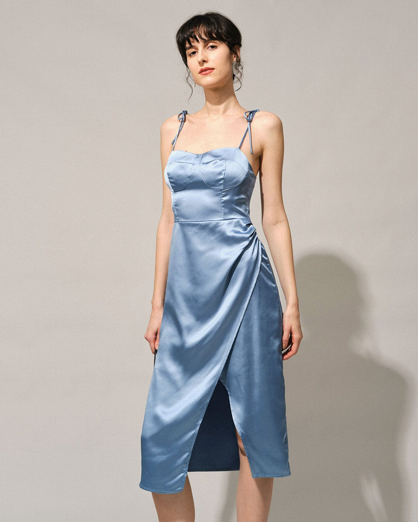 The Tie Shoulder Slit Midi Dress Dresses - RIHOAS