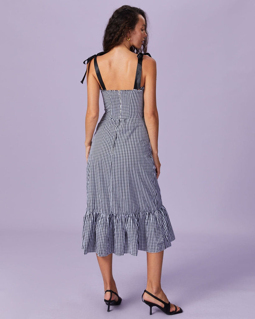 The Tie Shoulder Spliced Plaid Dress Dresses - RIHOAS