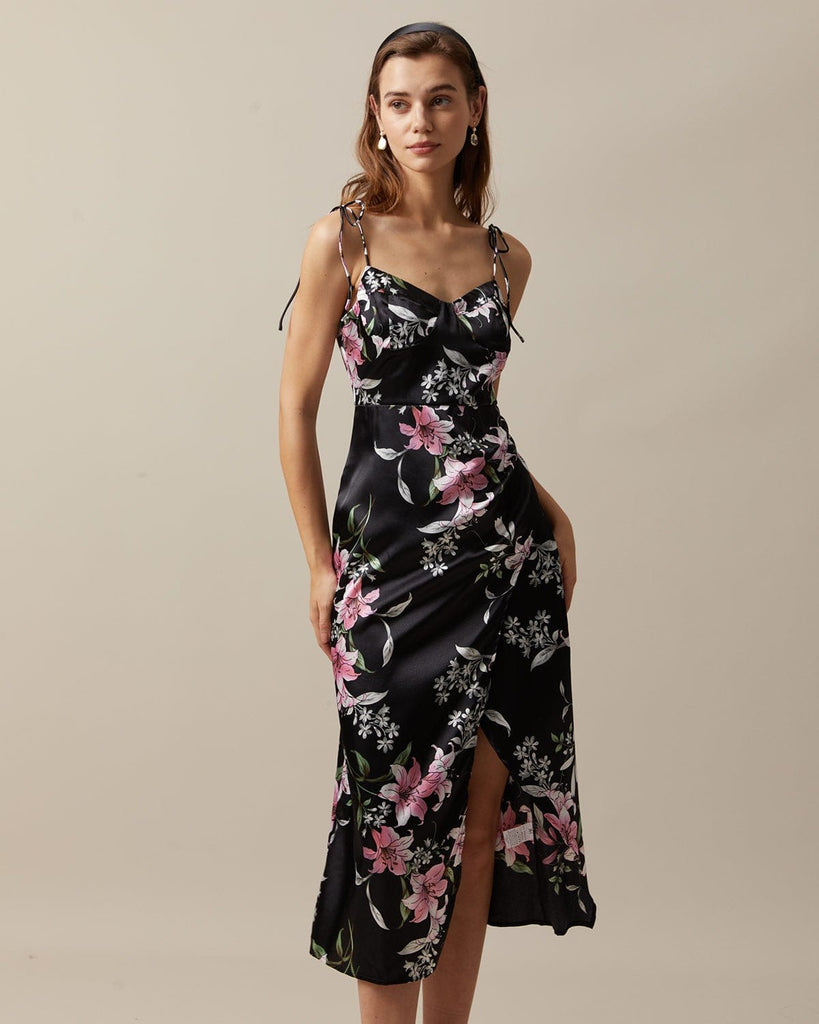 The Tie Strap Side Slit Midi Dress Dresses - RIHOAS
