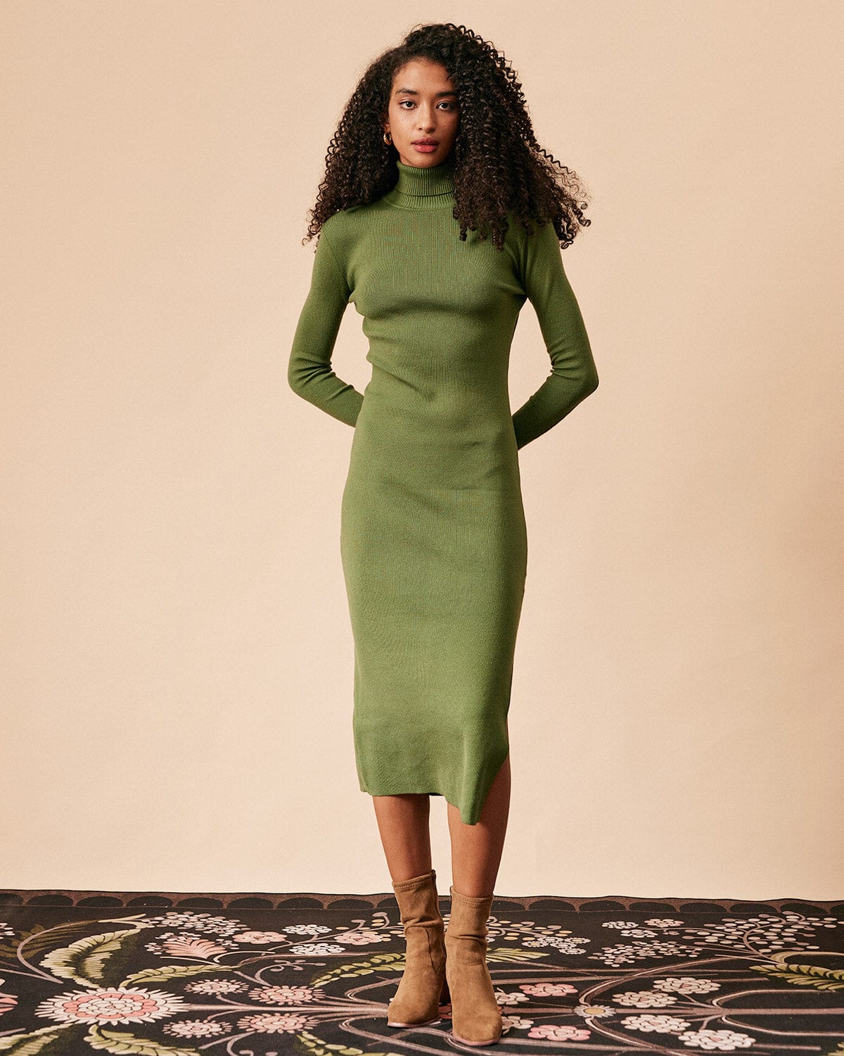 Cotton Maxi Dress Long Turtleneck Dress Long Sleeve Bodycon 